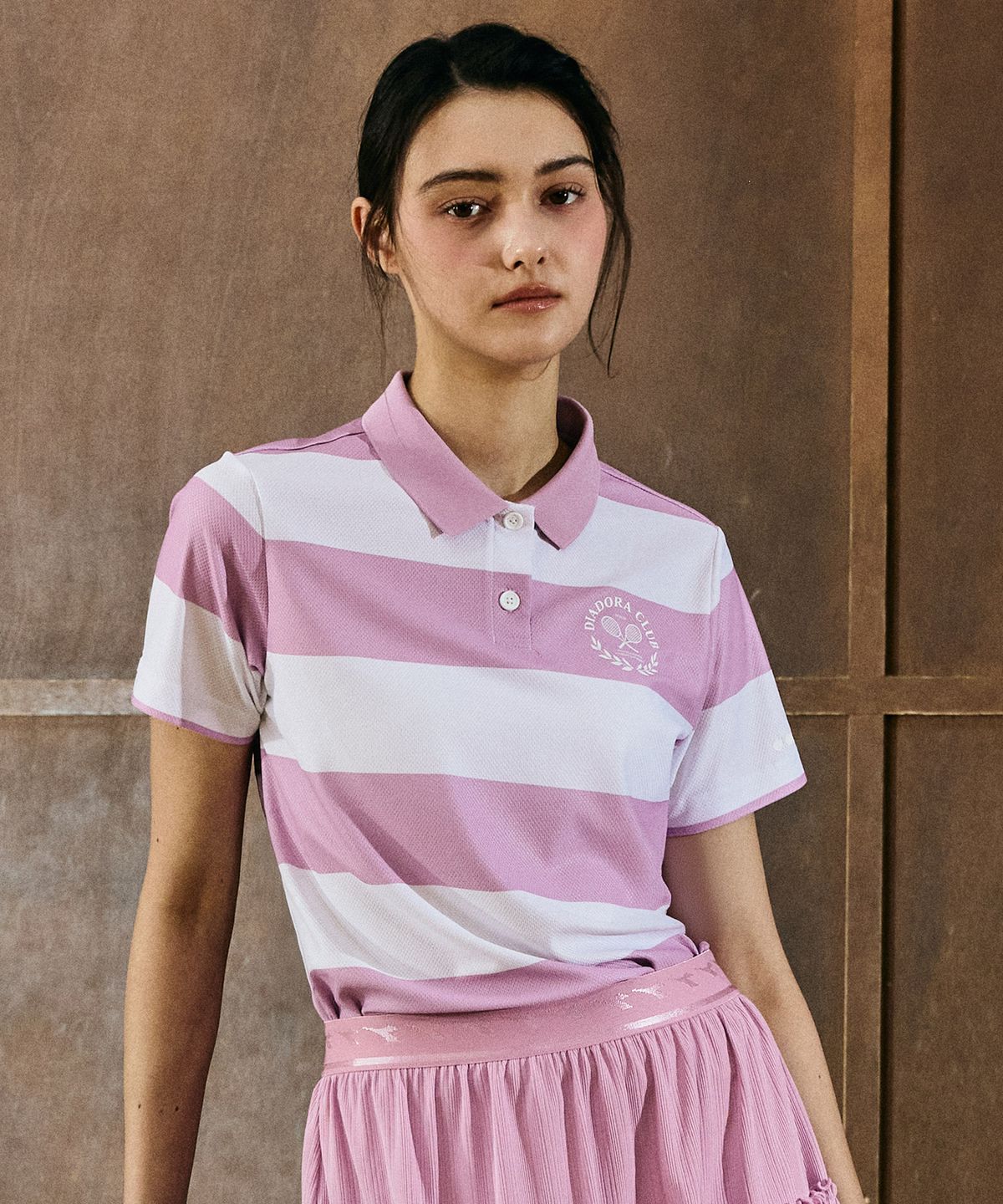 디아도라(diadora) 코트 스트라이프 카라 반팔 티셔츠 VIOLET