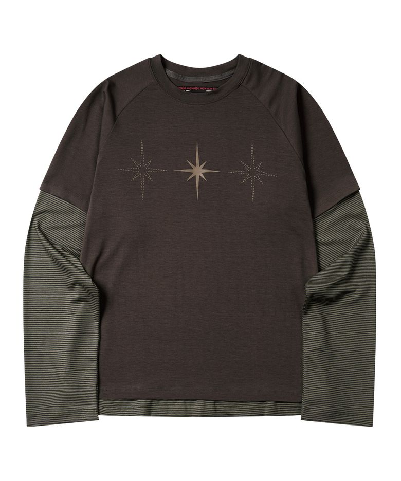 Layered Sleeve T-Shirt - Brown