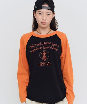 Hula Girl Raglan Tee(W)_Black & Orange
