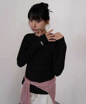 도트 핑거홀 라운드 긴팔 티셔츠 BK4314 (2COLOR)