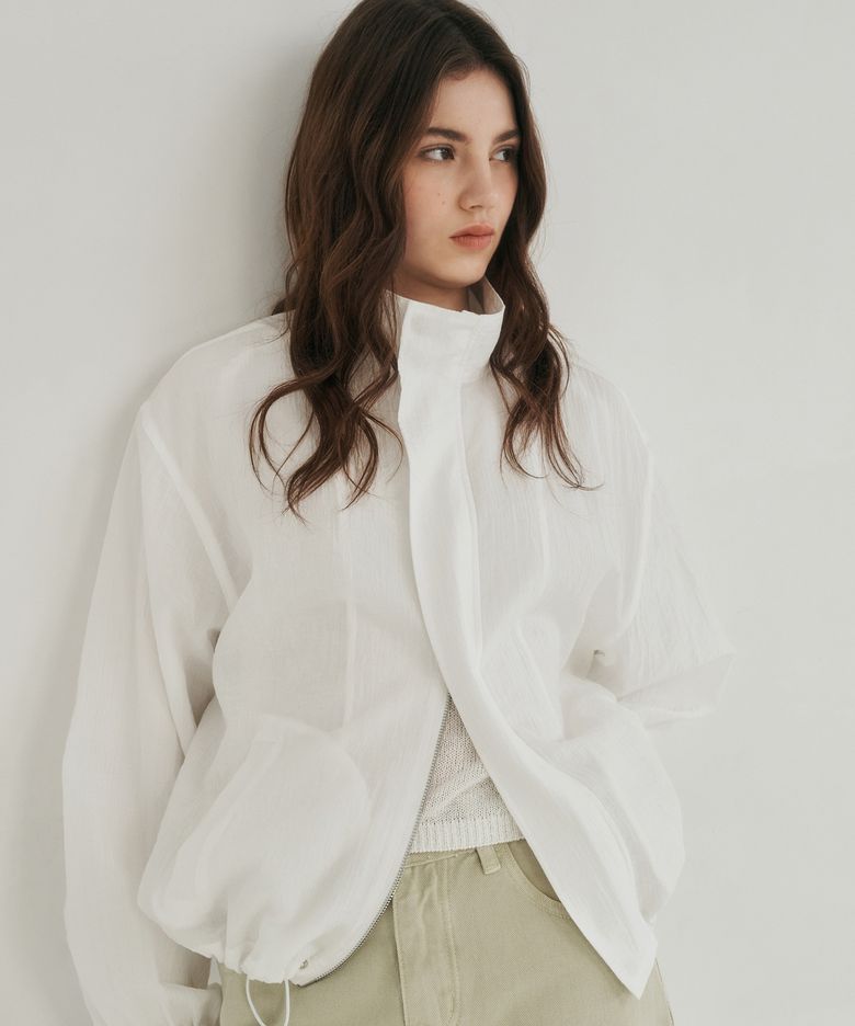 Two way high neck zip-up white