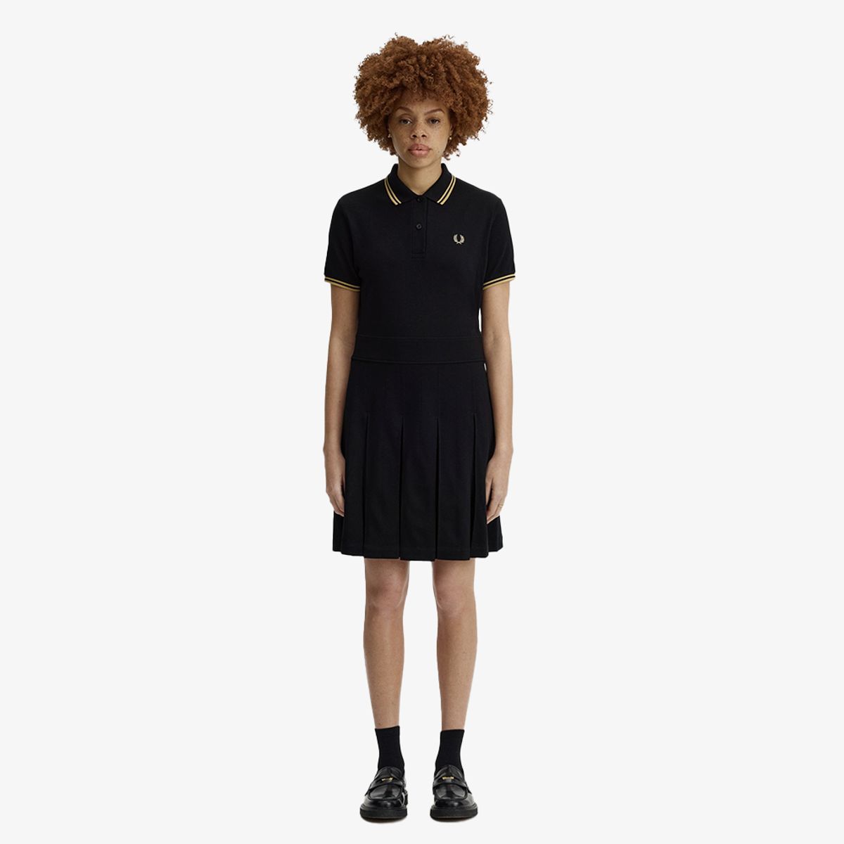 프레드페리(FRED PERRY) [womens] 트윕 팁 플리츠 프레드페리 드레스 - 블랙/샴페인 AFPF2611177-90A