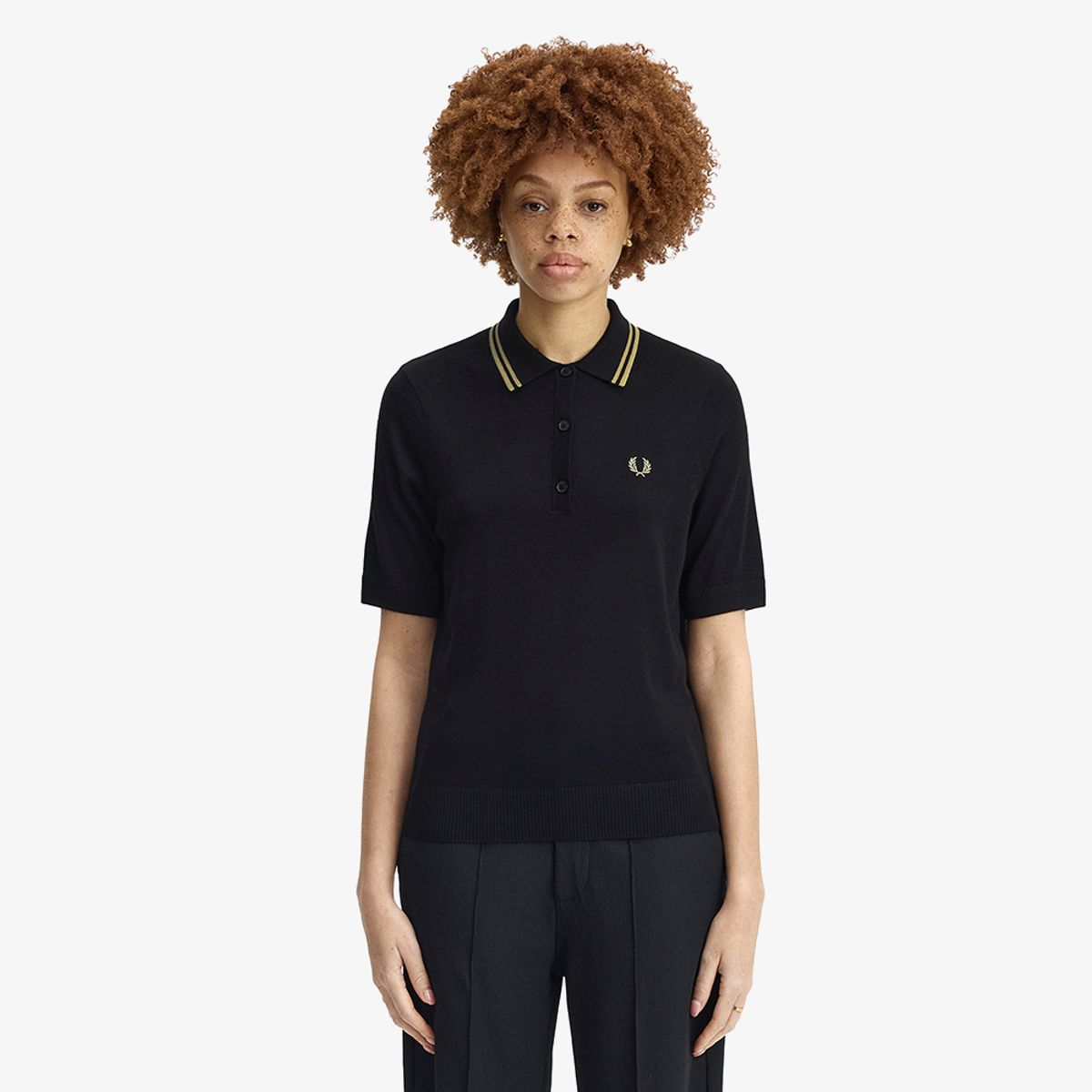 프레드페리(FRED PERRY) [womens] 팁드 니트 셔츠 - 블랙/샴페인 AFPF2612125-90A