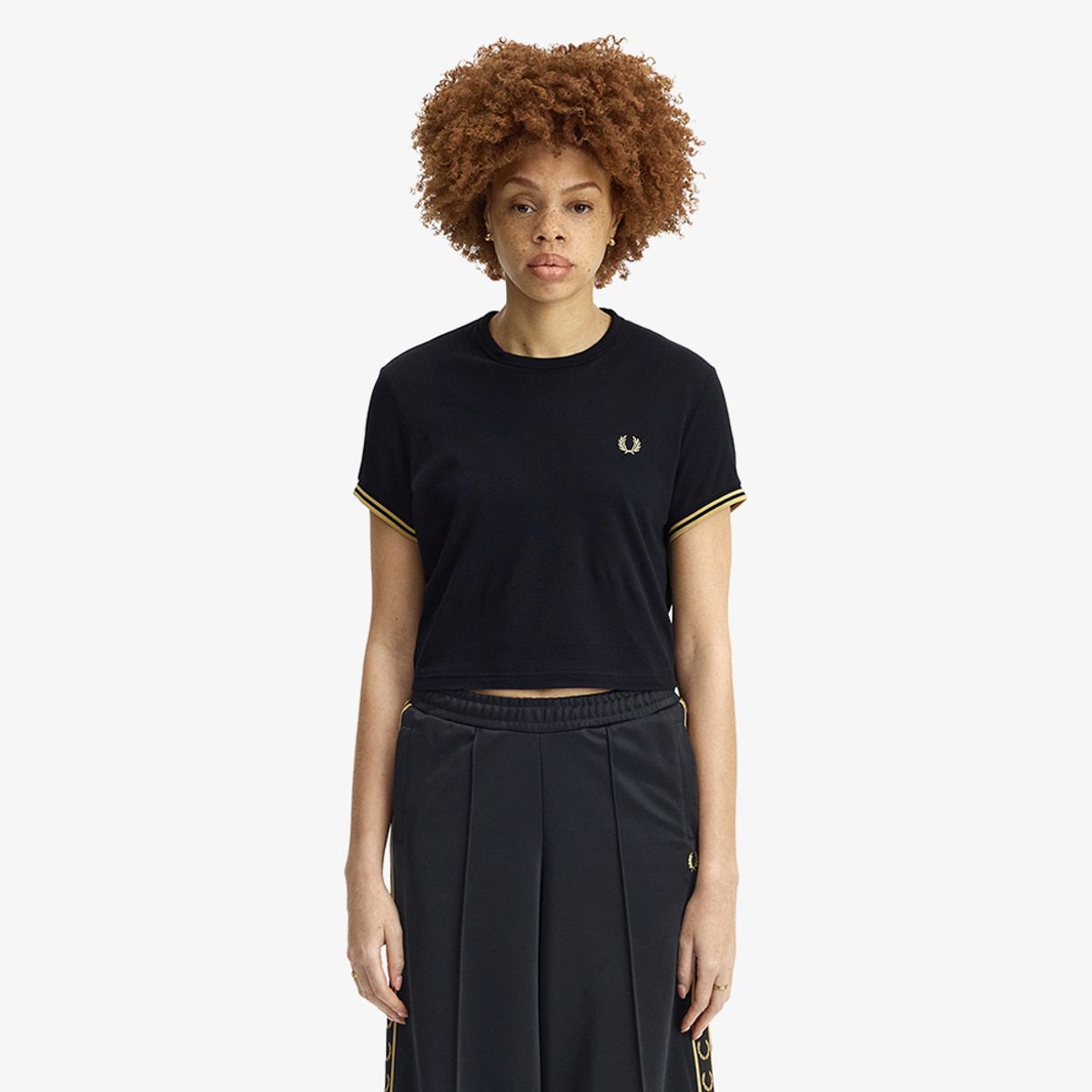 프레드페리(FRED PERRY) [womens] 팁드 피케 티셔츠 - 블랙/샴페인 AFPF2612171-90A