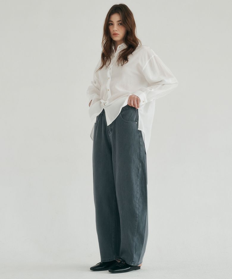 Curved wide denim pants  blue charcoal