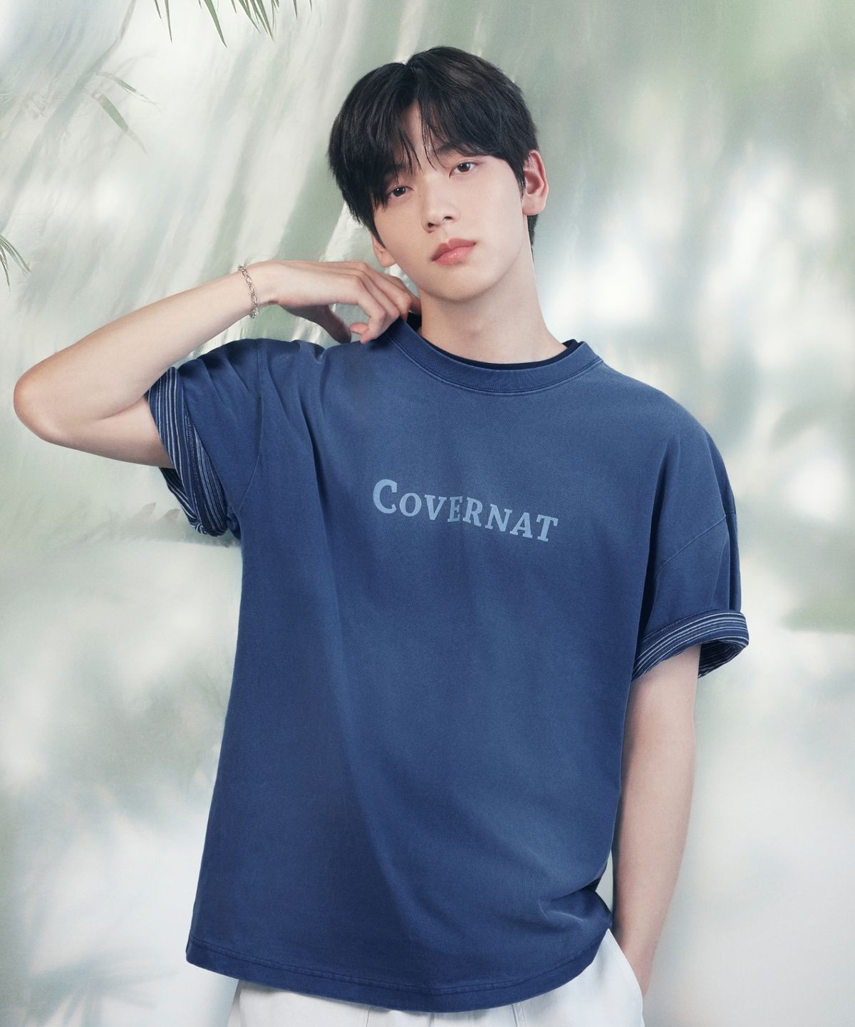 커버낫(COVERNAT) 센터 로고 피그먼트 티셔츠 블루