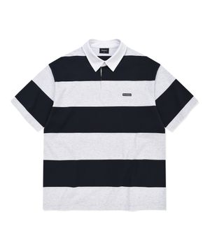 스트라이프 럭비 카라 티셔츠 네이비