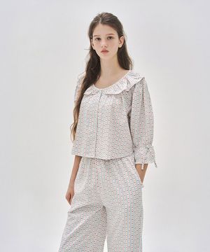 006A 셸웨이브 미디 슬리브 탑 & 앵클 팬츠