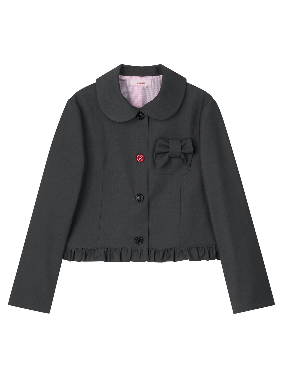 로액슈얼(LO AXUAL) PETER PAN COLLAR RIBBON JACKET_CHARCOAL