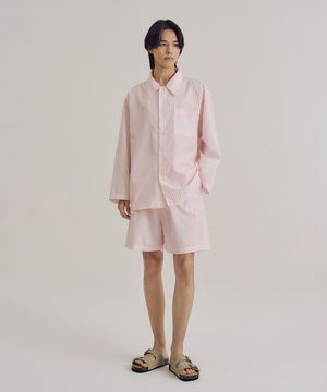 남녀공용 H320 프라터핑크 긴소매+5부팬츠 파자마 세트