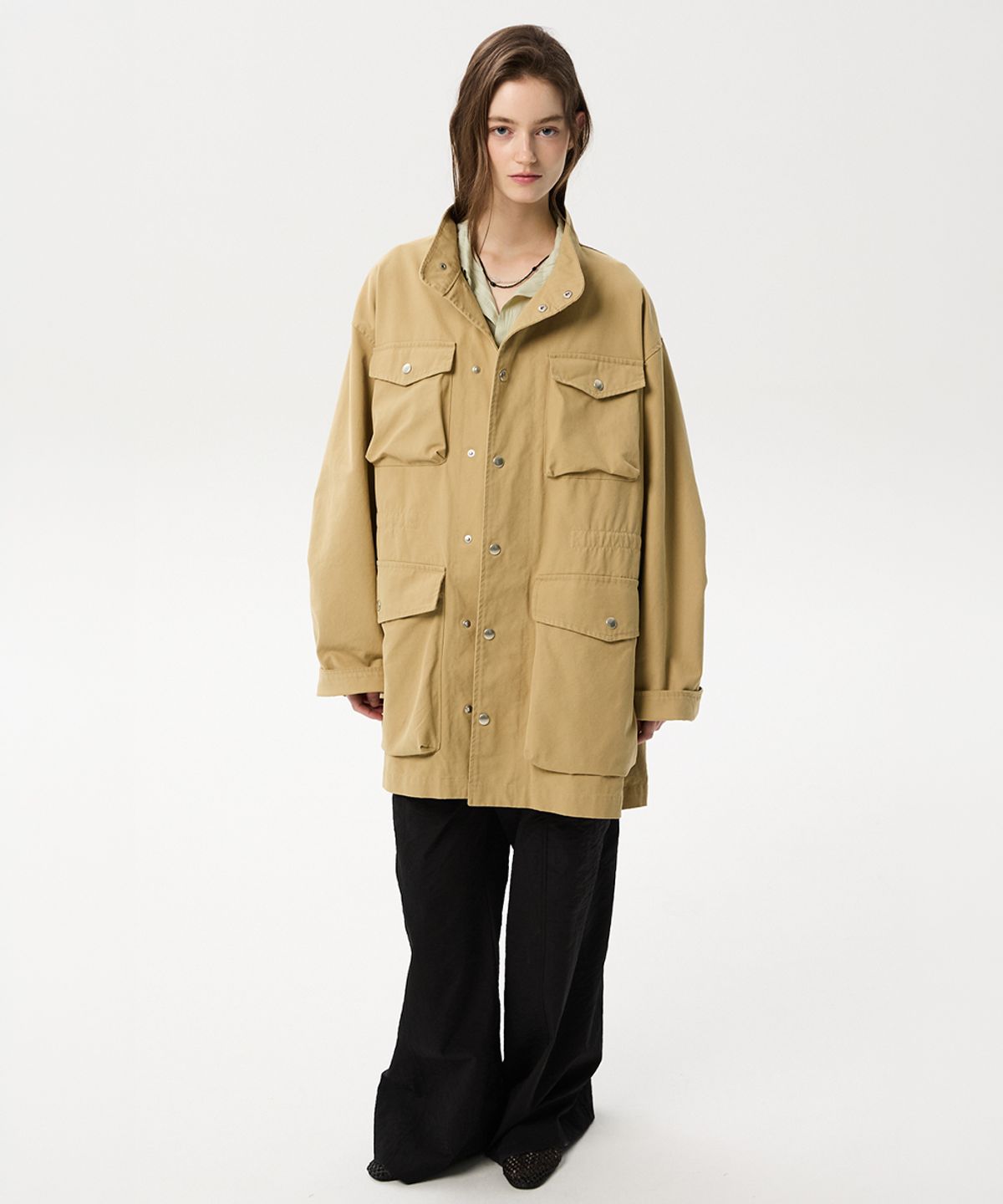 미드앤로우(MIDNLOW) Oversized Military Jacket (Beige)