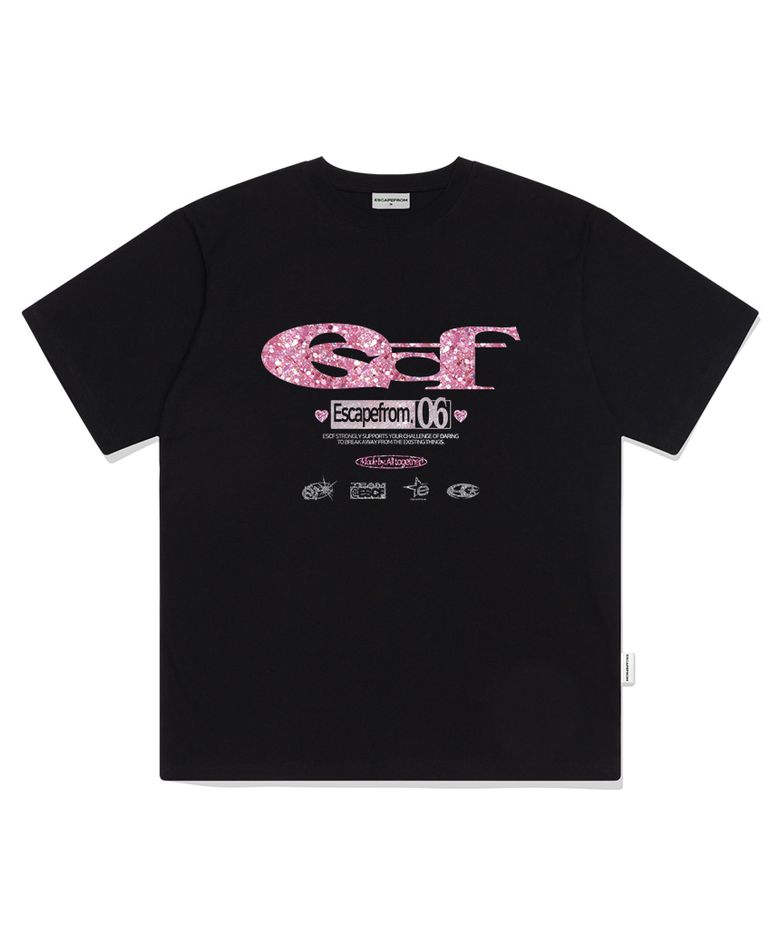 글리터 ESCF 로고콜라주 프린트 오버핏 반팔티 [2color]