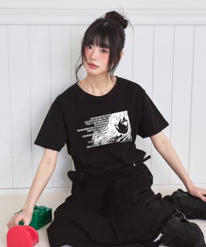 프레임 걸 프린트 오버핏 반팔티 블랙