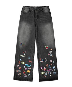 심볼 콜라주 패치 프린트 데님팬츠 [4color]