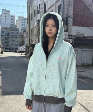 ESCF 로고 콜라주 와펜 포인트 도트 투웨이 후드집업 민트