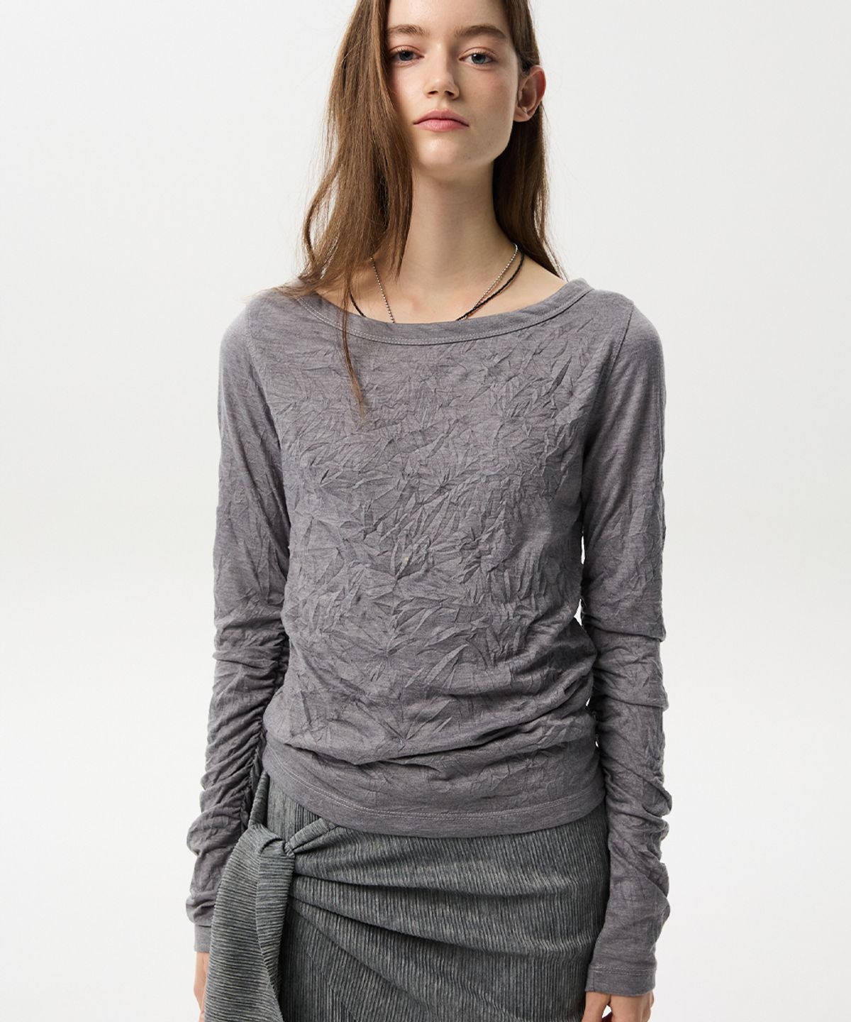미드앤로우(MIDNLOW) Crinkle Long Sleeve T-shirts (Grey)