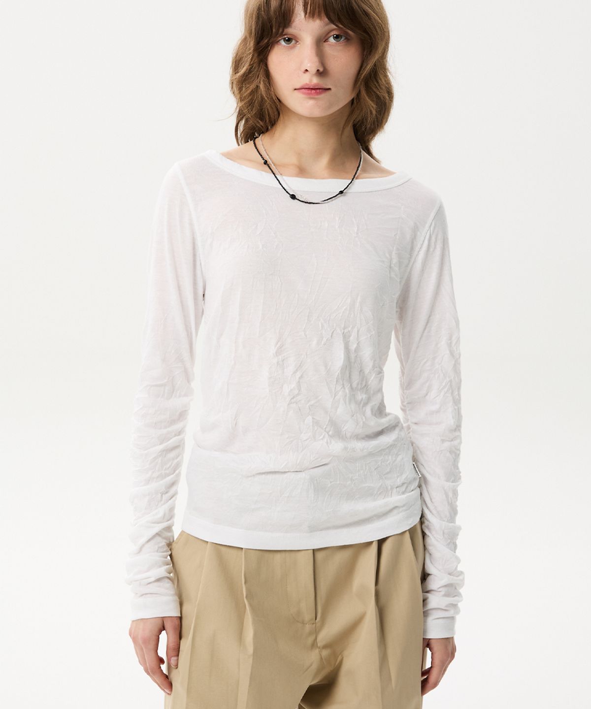 미드앤로우(MIDNLOW) Crinkle Long Sleeve T-shirts (White)