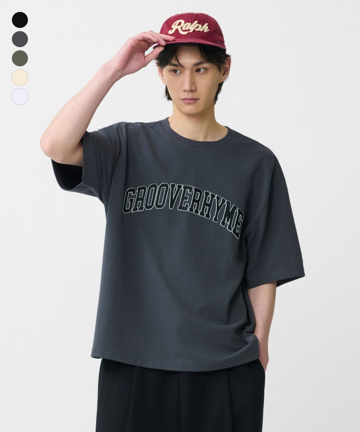 그루브라임(GROOVE RHYME) 매쉬쭈리 아플리케 로고 반팔 티셔츠 (5COLOR) (FRBMCTR702M)