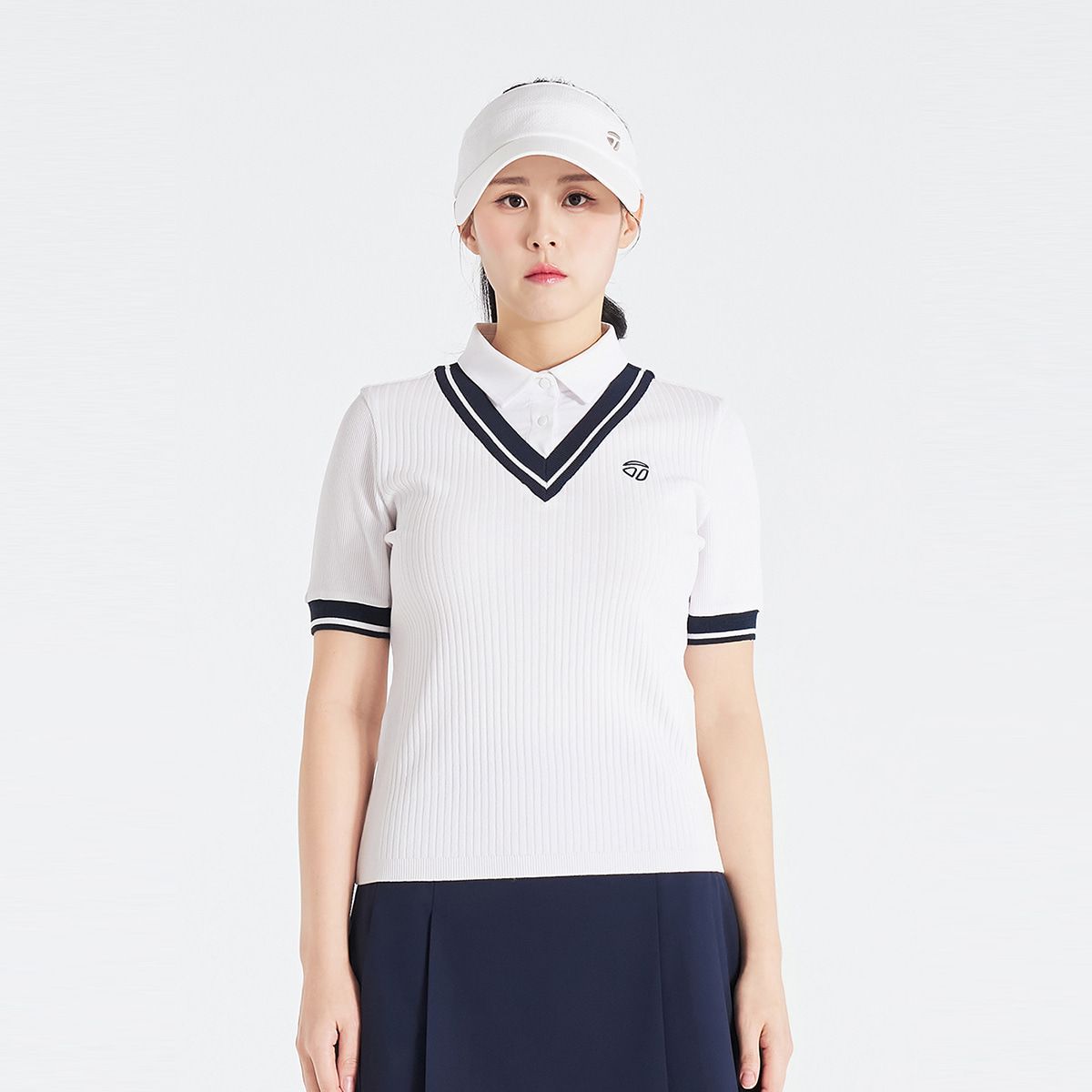 테일러메이드 어패럴(TAYLORMADE APPAREL) 26SS 여성 레이어드룩 카라 반팔 니트 TS6-61HG24-100