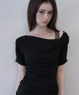 Draped Lace-Trim Top (Black)