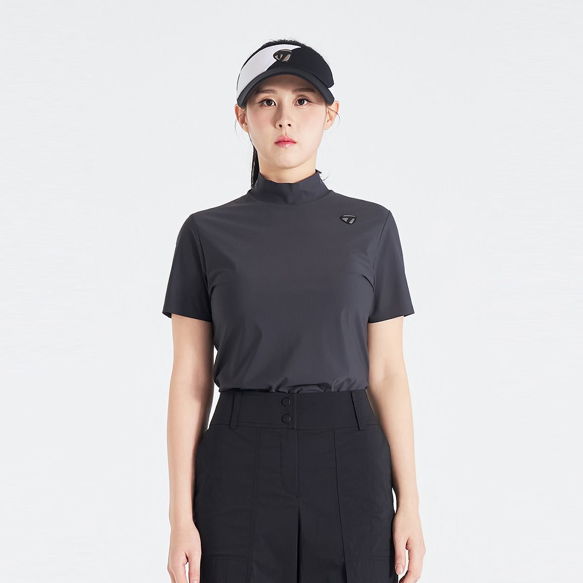 테일러메이드 어패럴(TAYLORMADE APPAREL) 26SS 여성 라인 배색 하이넥 반팔 티셔츠 TT6-61HG44-195