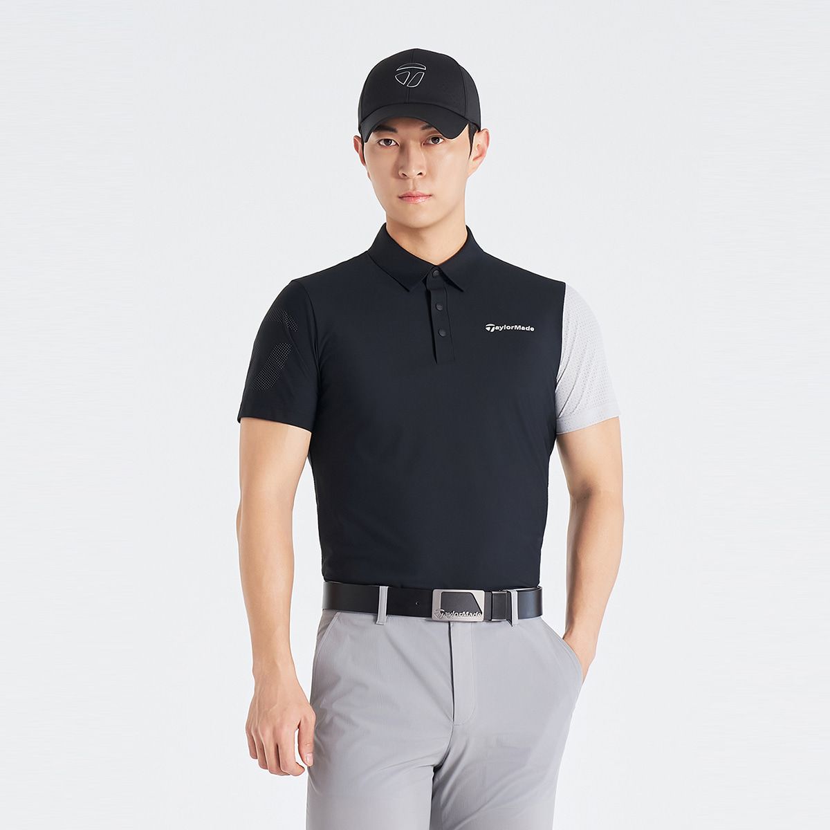 테일러메이드 어패럴(TAYLORMADE APPAREL) 26SS 남성 비대칭 배색 카라 반팔 티셔츠 TT6-21HG47-199