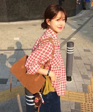 레터링 포켓 오버사이즈 체크 셔츠 레드