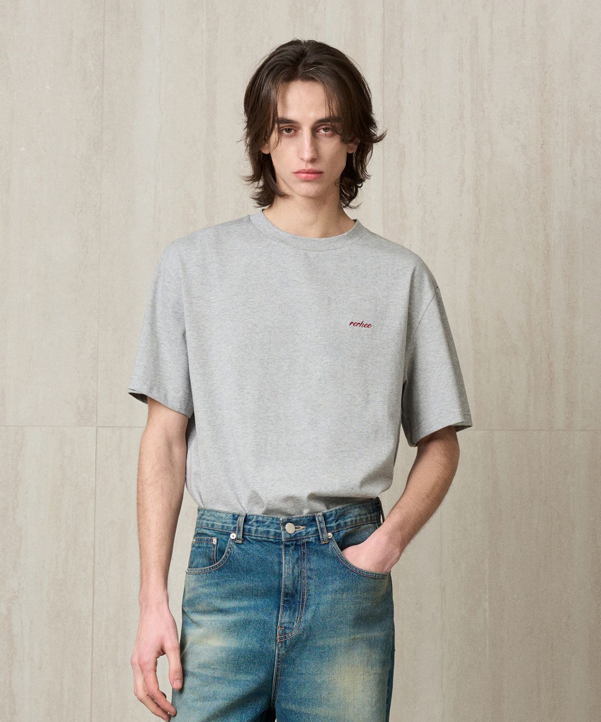 리이 맨(RERHEE MEN) LOGO BACK OVERSIZED T-SHIRT GRAY