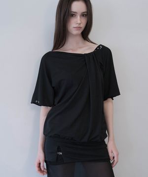 Off-Shoulder Draped Mini Dress (Black)