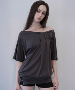 Off-Shoulder Draped Mini Dress (Charcoal)