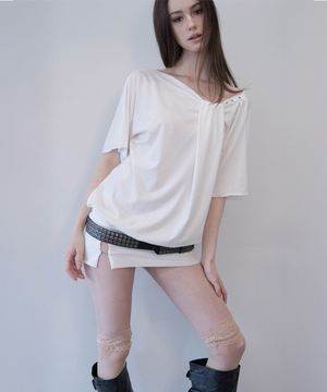 Off-Shoulder Draped Mini Dress (Ivory)