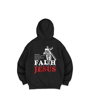 FAITH IN JESUS 십자가 프린팅 후드티셔츠