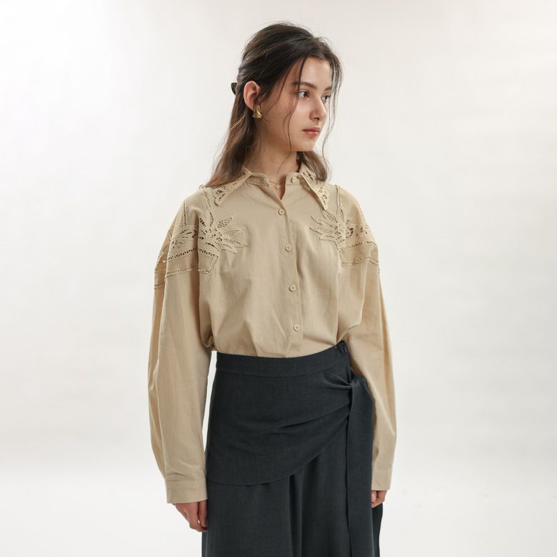 WD_Floral embroidery shirt_BEIGE