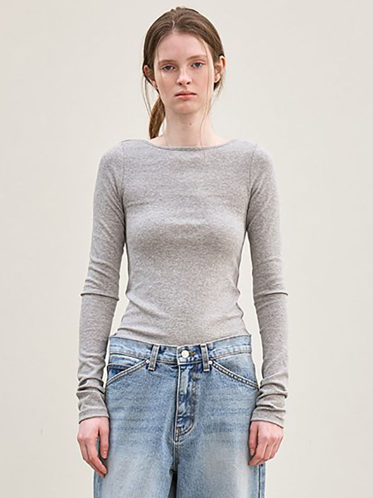르(LE) back scoop neck long sleeves (melange gray)