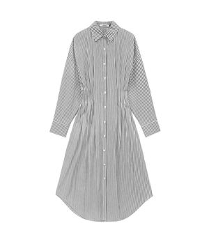 Side pleats stripe shirt dress