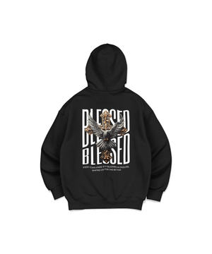 평화 십자가 프린팅 후드티셔츠