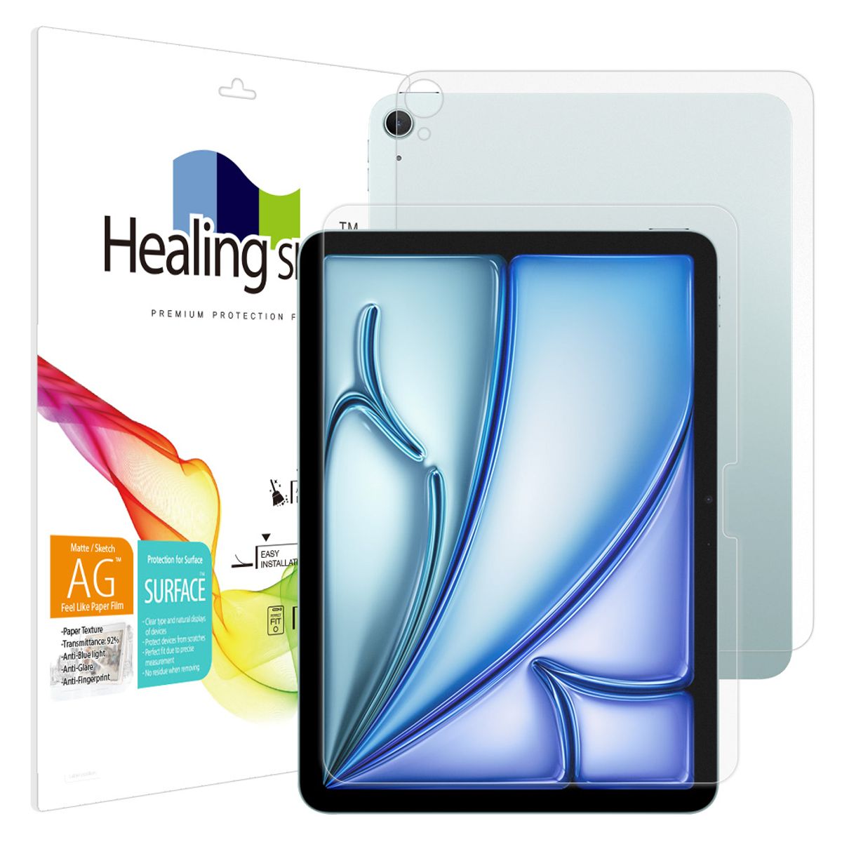 힐링쉴드(HEALINGSHIELD) 아이패드 에어 11 8세대 M4 항균 종이질감 블루라이트차단 액정보호필름1매 후면1매