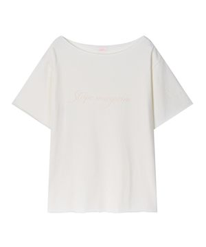 레터링 피그먼트 오프숄더 빈티지 티셔츠 아이보리