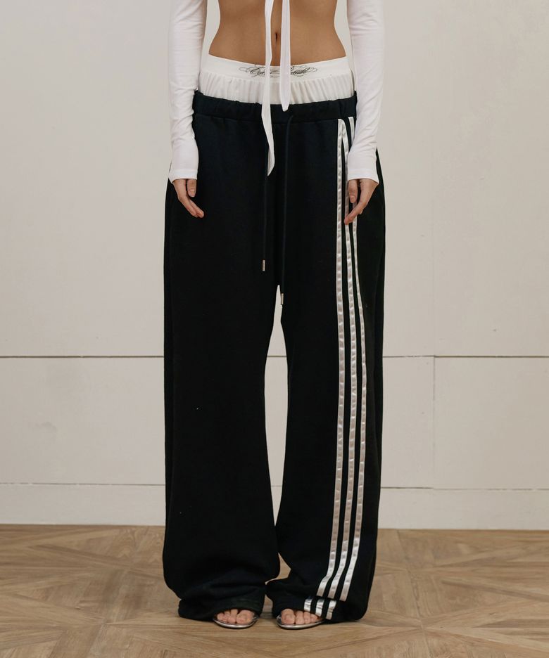 Front Line Sagging Layerd Sweatpants - Black