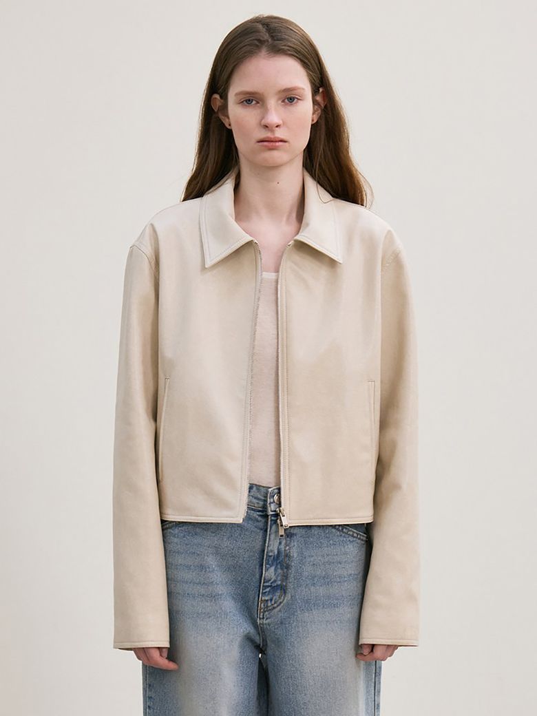 faux leather minimal jacket (ecru)
