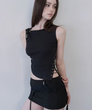 Lace-Up Asymmetric Tank  (Black)