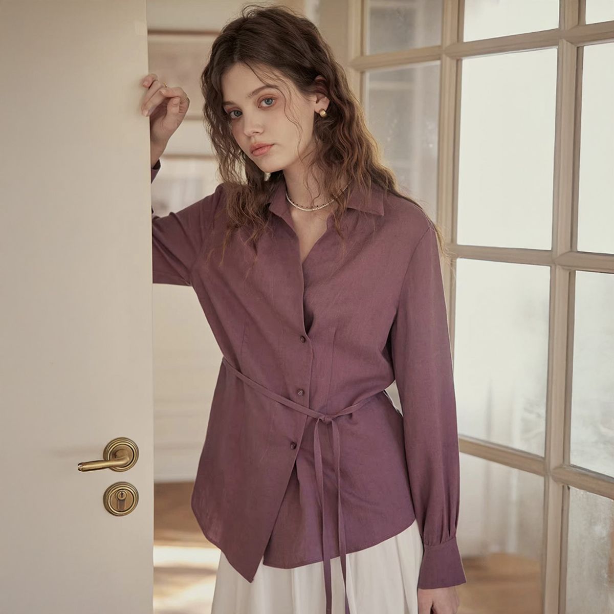 프라우드 마리(PROUD MARY) PM_String v-neck button blouse