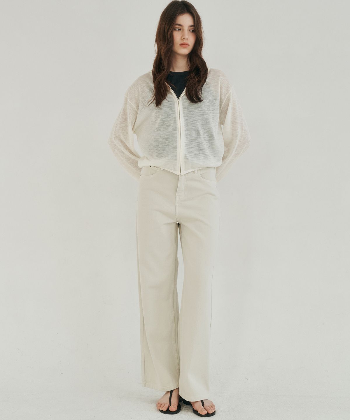로시로우(LOSSYROW) Calm line semi wide denim beige