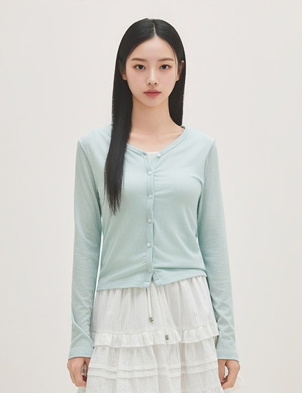 로엠(ROEM) 브이넥 가디건형 티셔츠 RMLWG24RTE