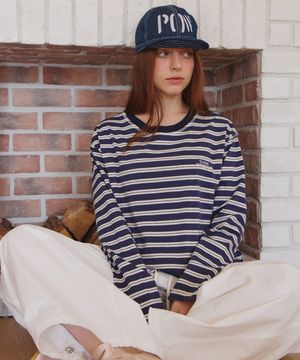 버프 스트라이프 오버로크 루즈 긴팔티 네이비