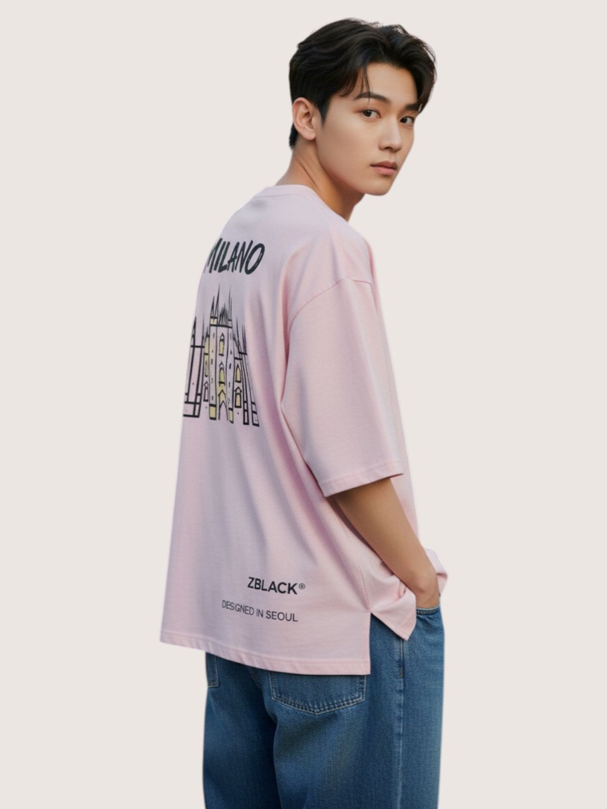 지블랙(ZBLACK) 패션위크 시티 밀라노 7부 티셔츠(PINK)