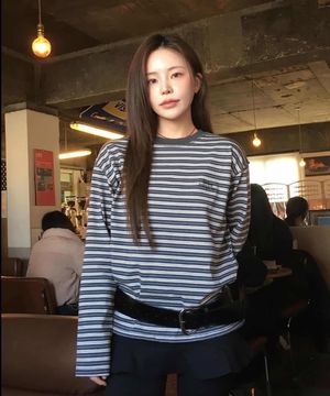 버프 스트라이프 오버로크 루즈 긴팔티 차콜