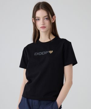 DGDP 레오파드 하트 세미크롭 반팔_블랙