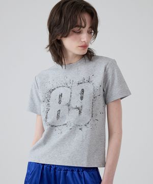 DGDP 빈티지 넘버 세미크롭 반팔_멜란지그레이