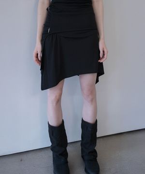 Diagonal Wrap Mini Skirt  (Black)
